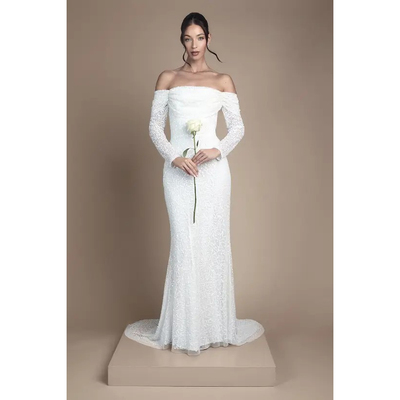 美女当家英国代购仪式感高级感精美亮片装饰闪耀婚纱礼服女连衣裙