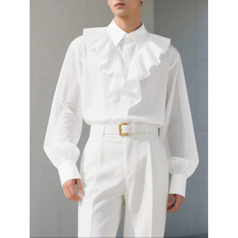 赞美女当家英国代购2025新款时尚木耳边设计感修身男士长袖衬衣帅