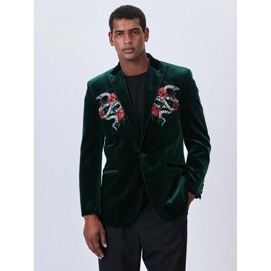 美女当家英国代购2025新款时尚天鹅绒刺绣高级感大牌型男西装外套