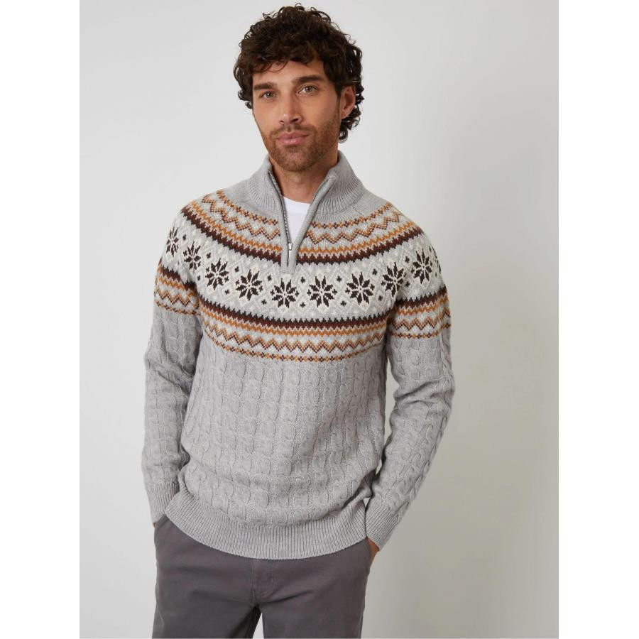 赞美女当家英国代购2025新款半拉链立领印花圣诞节时尚男针织毛衣