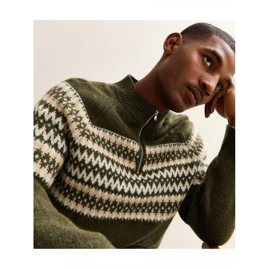 美女当家英国代购2025新款时尚半拉链立领印花氛围感休闲针织毛衣