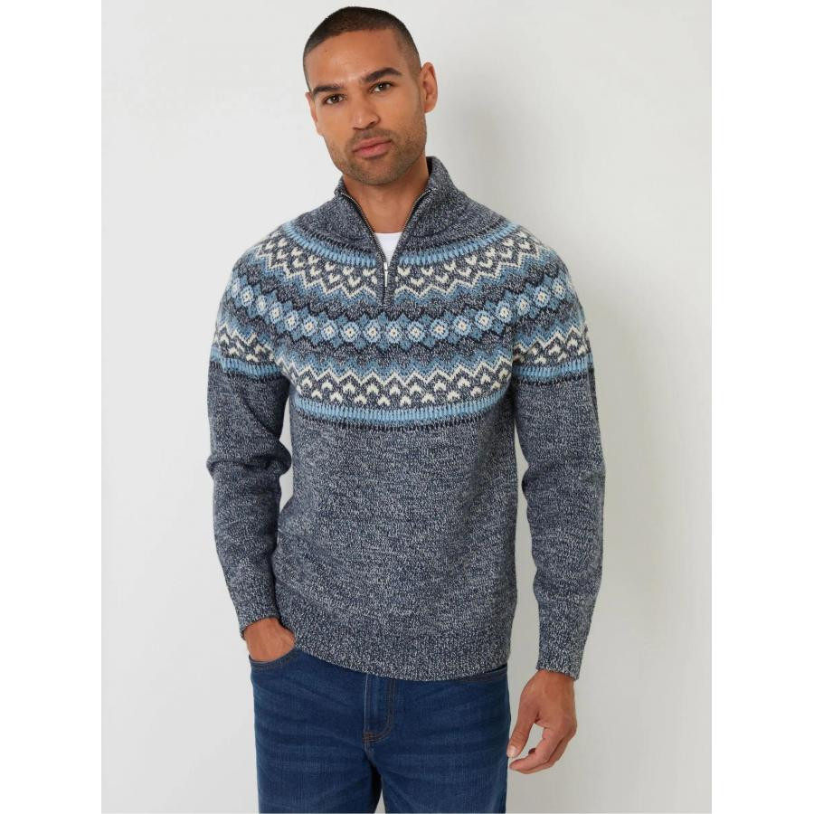 美女当家英国代购2025新款半拉链圣诞节印花时尚吸睛型男针织毛衣