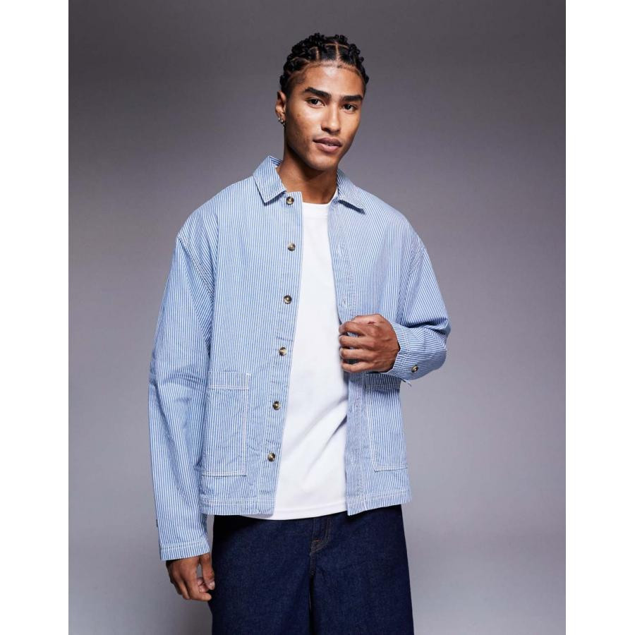 美女当家英国代购2025年新款蓝色条纹设计翻领特宽松时尚男装衬衫