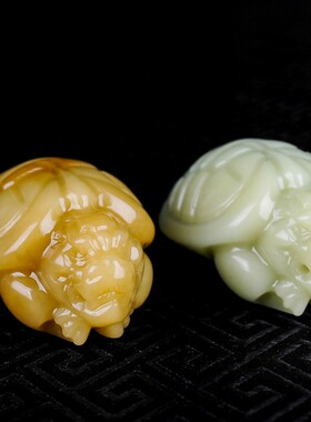 天然新疆和田玉糖玉籽料龙龟手把件龙头龟把玩件长寿龟挂件把件