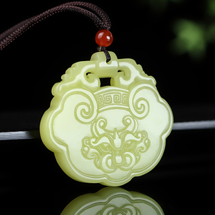 天然新疆和田玉玉锁吊坠男女款长命富贵玉锁项链挂件黄口料