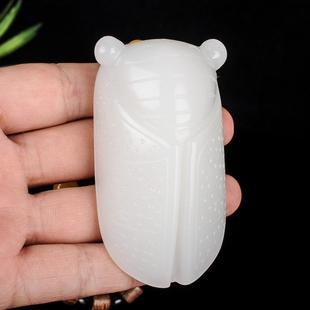 天然新疆和田玉白玉蝉一鸣惊人挂件手把件玉知了腰缠万贯手玩件