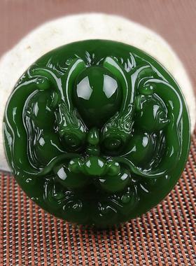 新疆和田玉碧玉龙头皮带扣手把件