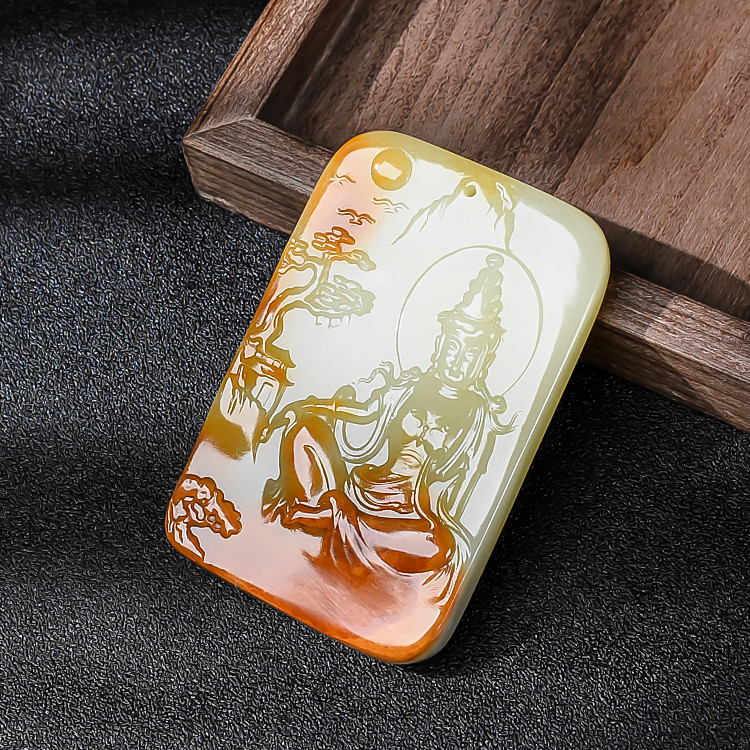 新疆和田玉籽料观音玉牌子挂件青白玉观音菩萨手把件把玩件玉吊坠