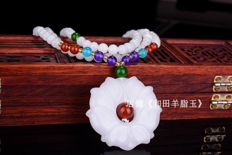 和田玉莲花吊坠白玉雪莲花挂件女款毛衣链花开富贵玉石挂件玉器