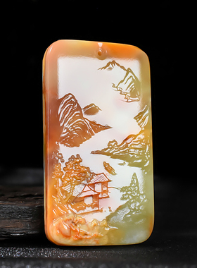 和田玉籽料山水牌挂件手把件