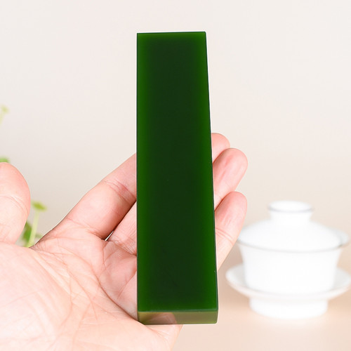 天然新疆和田玉碧玉印章手把件压纸