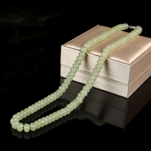 和田玉算盘珠项链女款锁骨链玉石项链新疆玉器玉链子黄口料天然