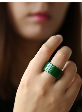 天然新疆和田玉碧玉戒指指环扳指菠菜绿男女尾戒对戒绿宝石玉指环