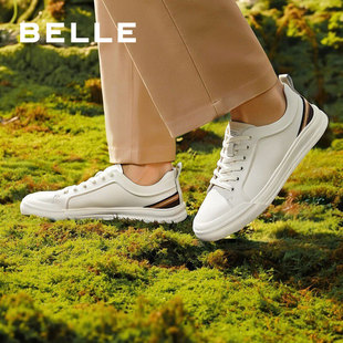 时尚 牛皮厚底系带运动休闲板鞋 新款 男款 A1392AM4 小白鞋 百丽男鞋