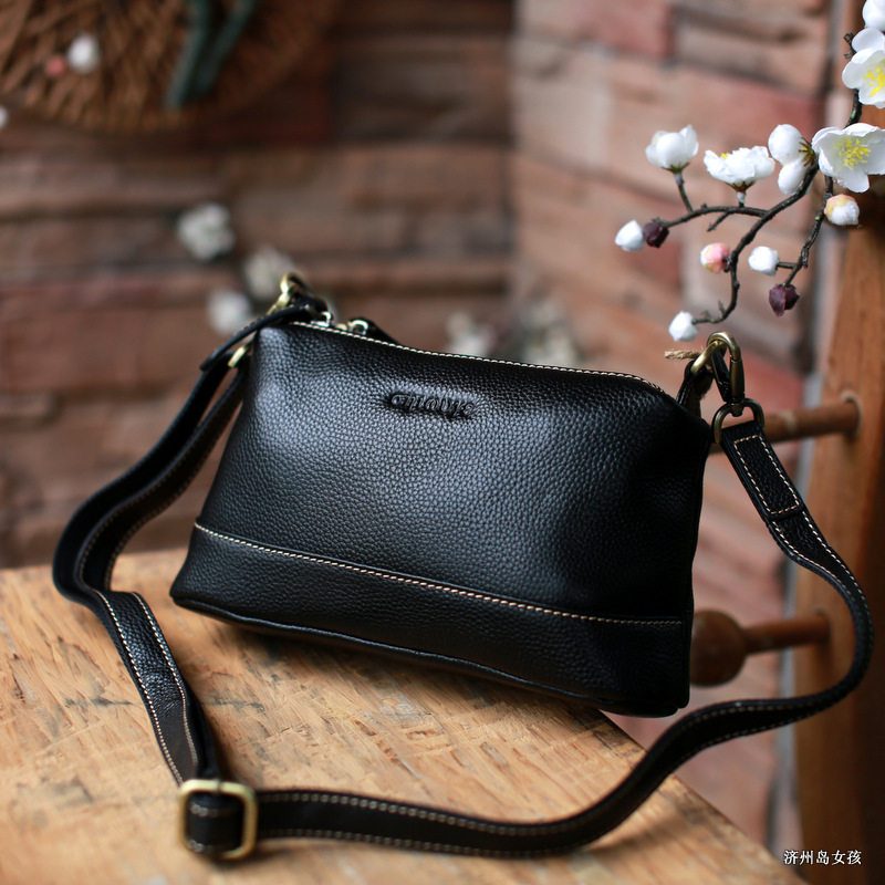 藏皮客Cangpike女包2025新款黑色真皮单肩斜挎包简约小包软皮包