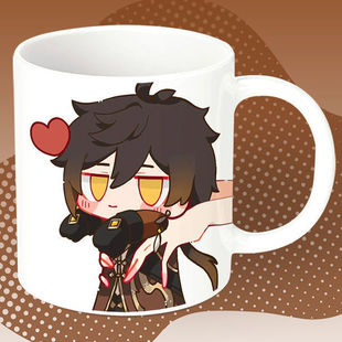 原神Q版陶瓷马克杯早餐勺子情侣咖啡茶杯办公水杯礼物