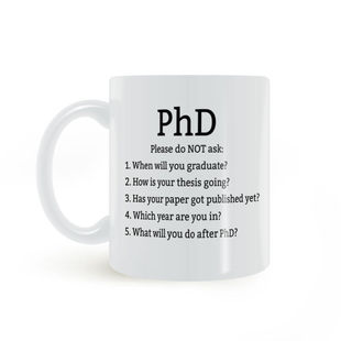 PhD博士的5个提问马克杯送礼物陶瓷水杯学生老师同学生日过节礼物