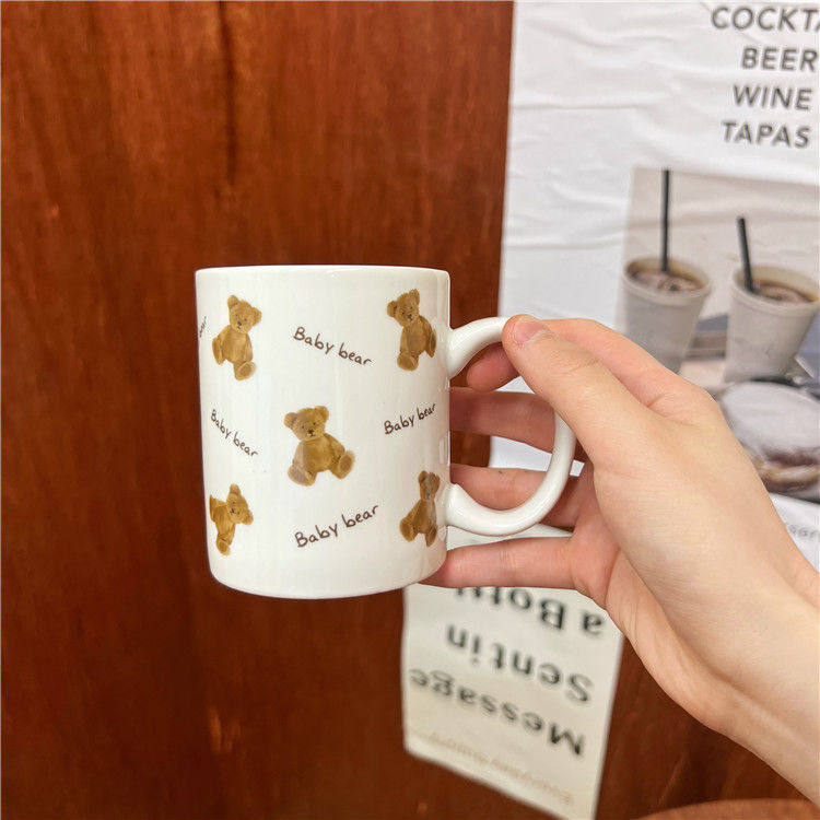 创意ins可爱卡通小熊陶瓷杯马克杯心高颜值情侣水杯咖啡杯