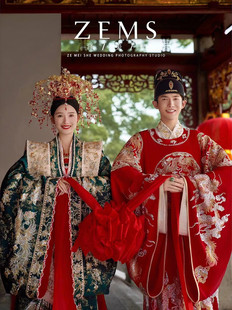 出租汉服婚服婚纱摄影古装宋制凤冠霞披中式新郎新娘结婚嫁衣拖尾