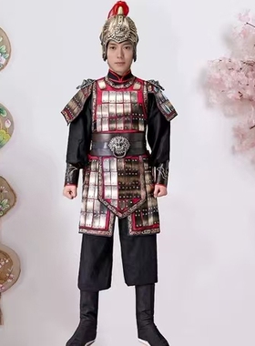 出租古装盔甲男古代将服小将服将士服装舞台演出话剧课本剧