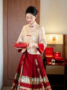 出租新中式上衣女马面裙改良秀禾套装敬酒服订婚礼服出阁服嫁衣