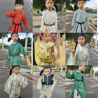 出租儿童汉服男童李白唐装圆领袍六一节幼儿园开学季演出走秀拍照