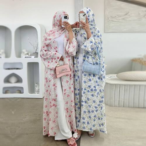 马来西亚印花双层雪纺开衫长袍女 Double layered chiffon robe