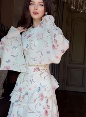 马来西亚新款碎花清新柔美气质长袖长裙连衣裙女 dress