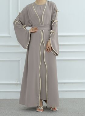 Open Abaky Dubai Women Kimono 马来丝带蝴蝶结长袍女