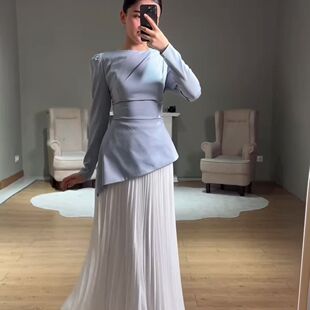 阿拉伯新款轻礼服长袖收腰上衣长裙连衣裙女 Women Party Dress