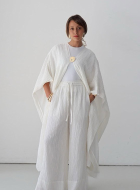 迪拜土耳其长袍开衫披肩外套阔腿裤套装女Arab Women Robe Suits