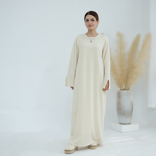 马来迪拜中东秋冬加厚针织宽松毛衣连衣裙长裙气质优雅度假休闲