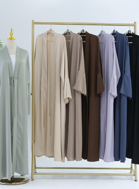 新款阿拉伯中东迪拜纯色连衣裙长袍开衫女Arab Women Robe Kimono