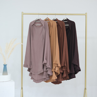 2025中东新款时尚迪拜旅游荷叶边大摆净色头巾女士纱巾