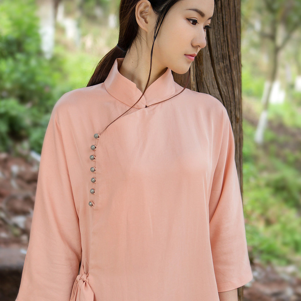 汉服旗袍连衣裙系带棉麻春夏中国风禅意宽松文艺改良汉服茶服女
