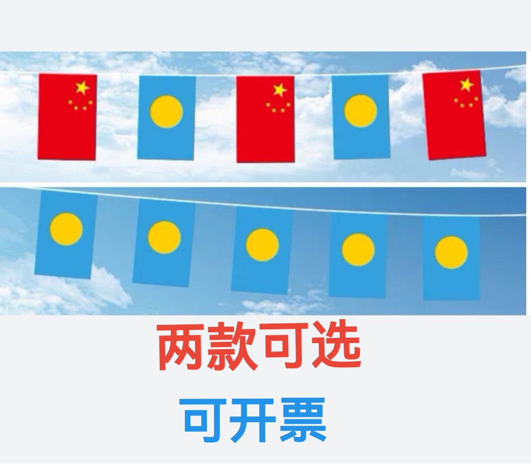 5米8号中国帕劳国旗串旗挂旗吊旗装饰小旗子帕劳小国旗