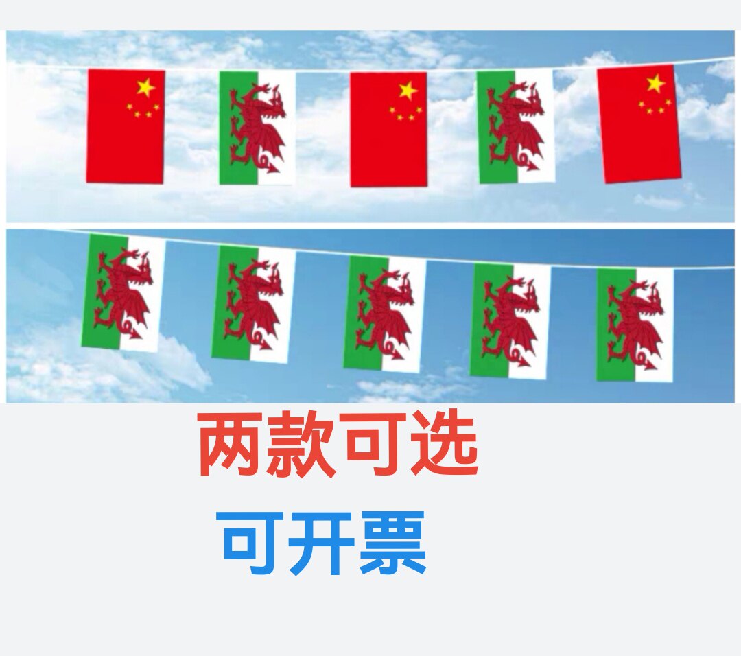 5米8号中国威尔士国旗串旗挂旗吊旗威尔士旗帜装饰小旗子小国旗