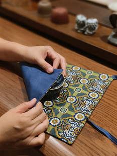 手工布艺茶杯袋茶具收纳便携户外旅行多功能布纯棉主人杯单杯袋