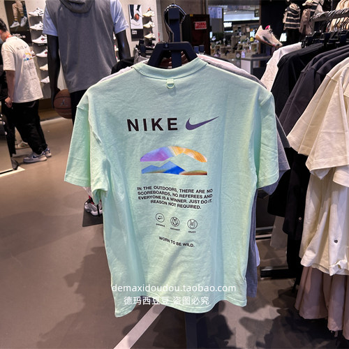 Nike耐克男T恤夏季新款背标印花宽松纯棉厚实落肩短袖上衣HF6172