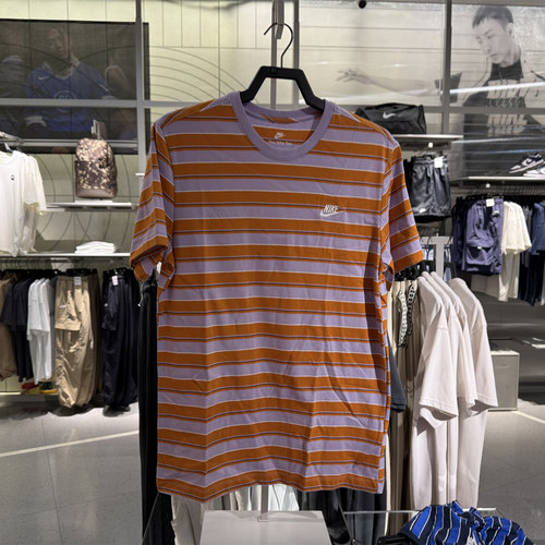 Nike耐克短袖男子新款刺绣小LOGO宽松透气条纹运动T恤HJ0551-515