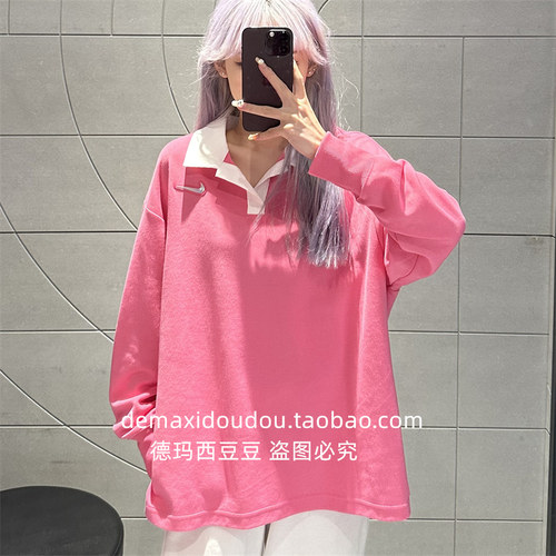 专柜正品Nike耐克女子OVERSIZE风运动新年街舞长袖翻领T恤 FZ6534