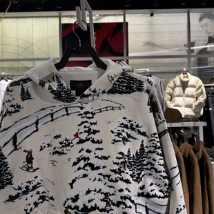 NIKE耐克JORDAN男子滑雪场印花连帽加绒套头衫运动卫衣HV1051-133