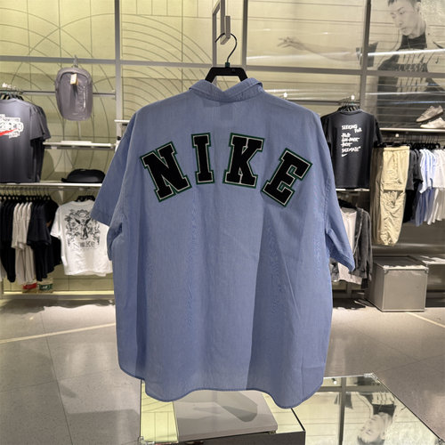 NIKE耐克夏薄款男子衬衫刺绣小标运动休闲条纹T恤短袖 IF0927-427