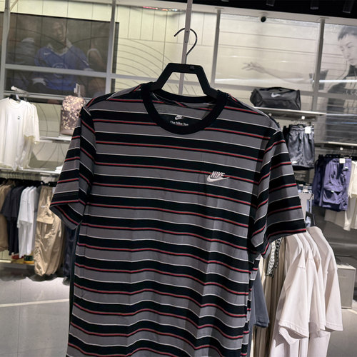 正品Nike耐克短袖男夏新款刺绣小LOGO宽松透气条纹运动T恤HJ0551