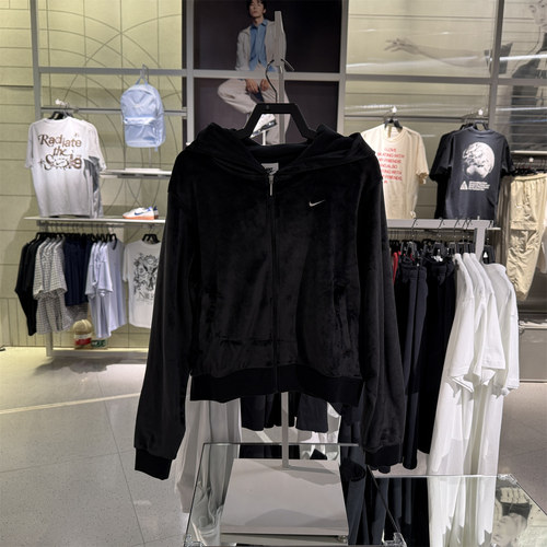专柜正品耐克Nike 女子柔软宽松加绒叠搭刺绣运动休闲外套 HJ0958