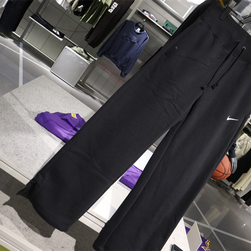 NIKE耐克女子高腰加绒保暖防风直筒阔腿裤运动长裤DQ5616-010