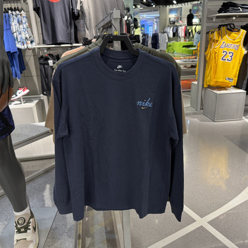 Nike耐克长袖T恤男春新款宽松休闲刺绣背标大勾针织衫HQ8166-234