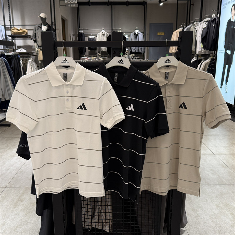 正品Adidas阿迪达斯男子运动条纹短袖POLO衫JL6044 JL6043 JL6042 - 实物图