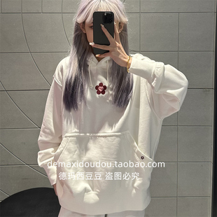 专柜正品NIKE耐克女刺绣小花休闲运动连帽套头衫卫衣外套 HF1135