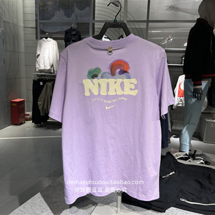 NIKE耐克t恤女2024夏季运动休闲后背图案宽松圆领短袖 HF6180-517